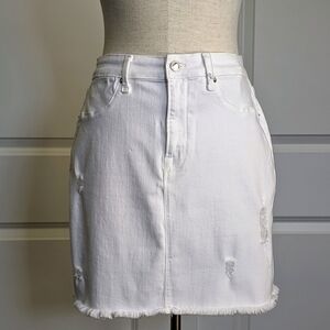 Good American Skirt Mini White Denim High Waist Distress Frayed White 12/31 NWT